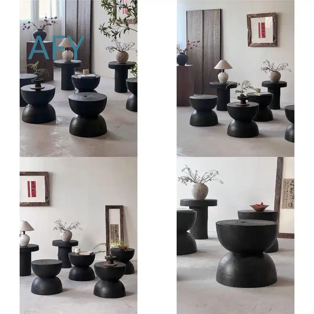 Interior Design Zen - Tabouret en bois carbonisé pour la